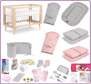 Wyprawka dla dziecka z łóżeczkiem Sofie buk-biel